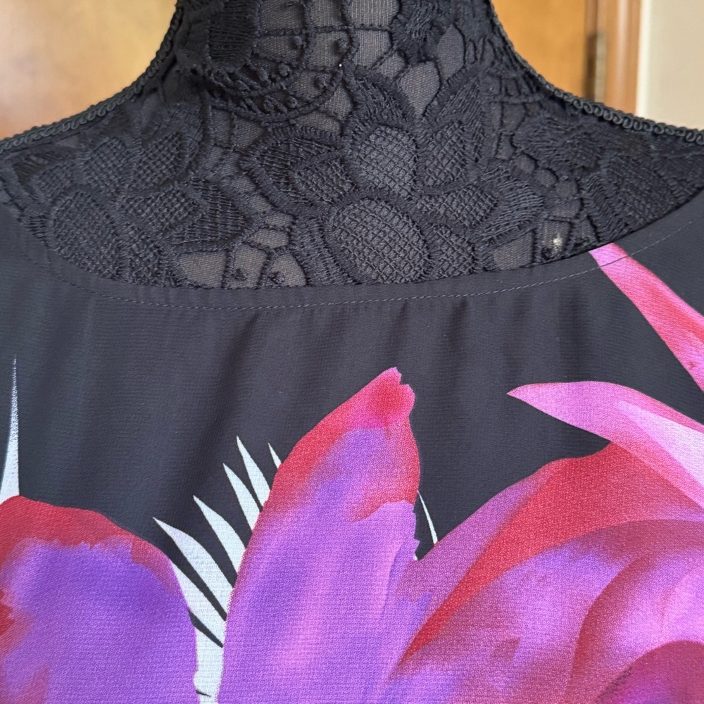 Vintage Black Sheer Long Sleeve Blouse with Vibrant Floral Design Small - Picture 10 of 14